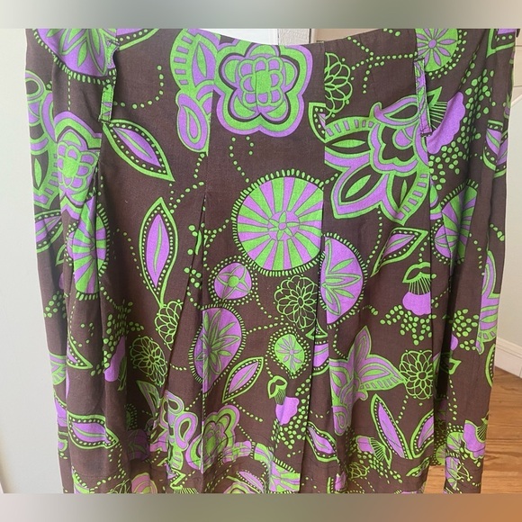 100% Cotton Bandolino A-line Skirt with Pleats Brown and Purple Green Size 12 - Picture 3 of 14